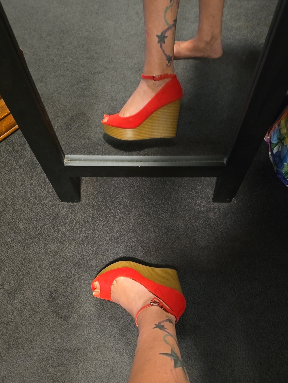 Report Red Peep-Toe Wedge Sandals with Ankle Strap
